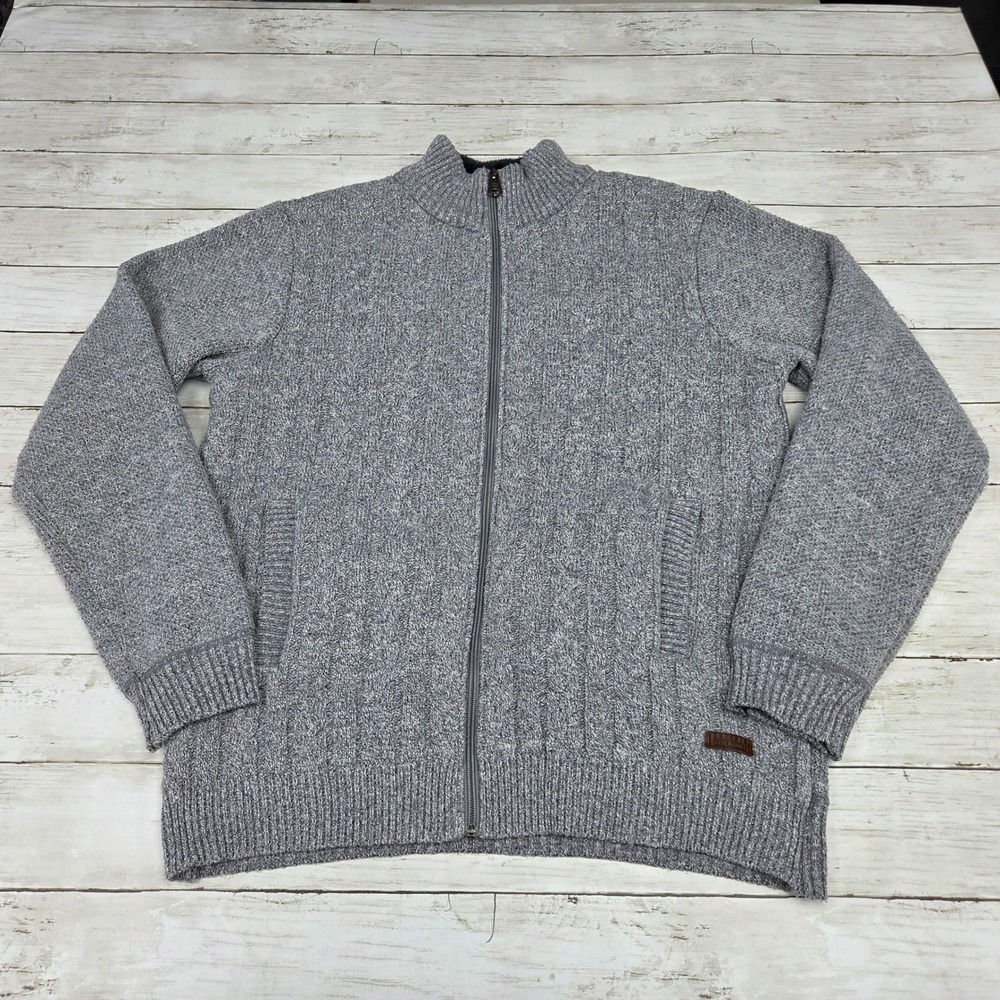 Buffalo David Bitton Full Zip Sweater Mens XL Grey Faux Fur Lined Mock Neck